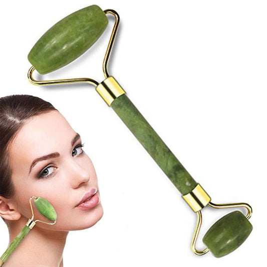 2-in-1 Natural Jade Roller and Gua Sha set with light green, authentic jade stones for facial massage and skincare.