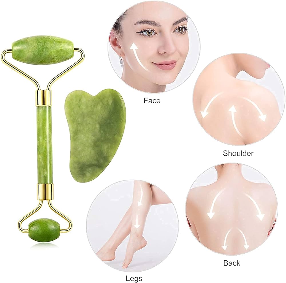 Premium 2-in-1 Natural Jade Roller & Gua Sha Set | Facial Massage Tool for Anti-Aging, Lymphatic Drainage & Skin Tightening