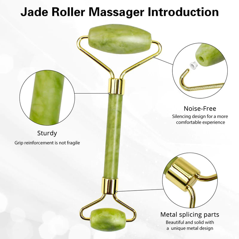complete 2-in-1 Natural Jade Roller and Gua Sha set with light green, authentic jade stones for facial massage and skincare.
