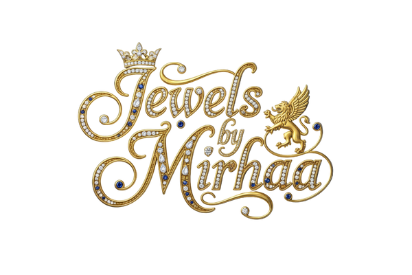 Jewels by Mirhaa logo: Online store selling couple jewelry, beauty products, grooming tools, and unique gifts for him and her.